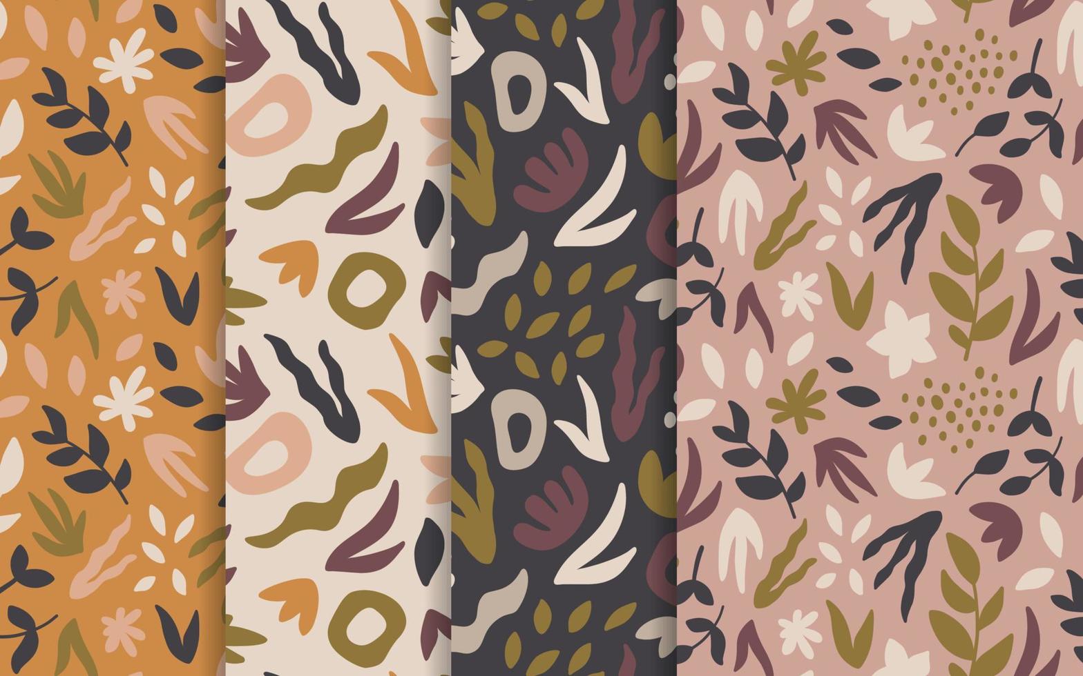 Vector hand-drawn seamless background set.