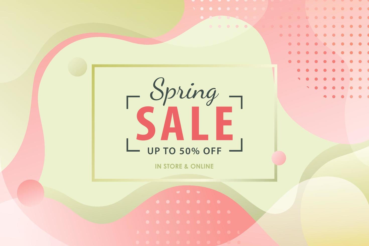 Spring sale background with pink and green fluid shapes. vector
