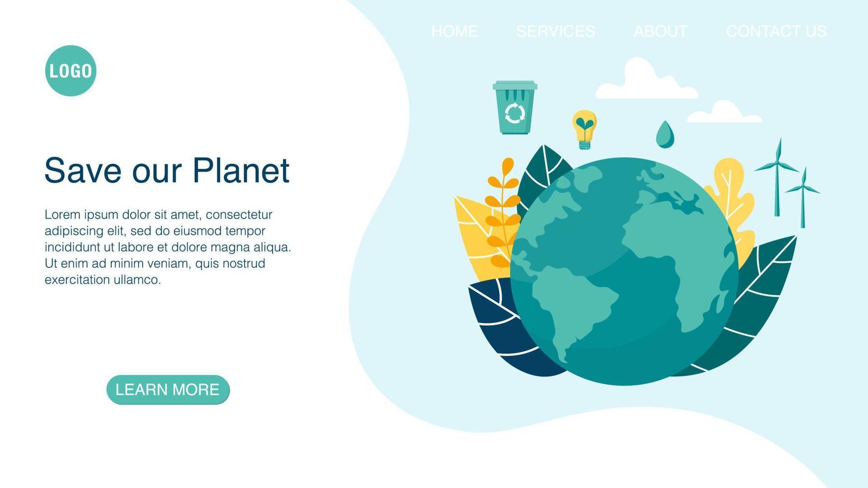 Vector landing page layout with planet Earth.