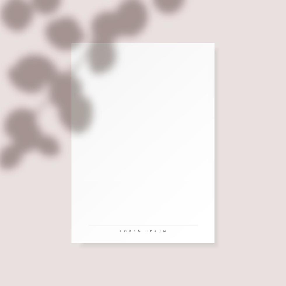 White vertical paper blank with eucalyptus leaves shadow on pastel pink background. vector