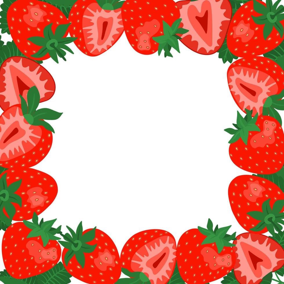 Strawberry square border frame. Vector frame illustration of strawberry