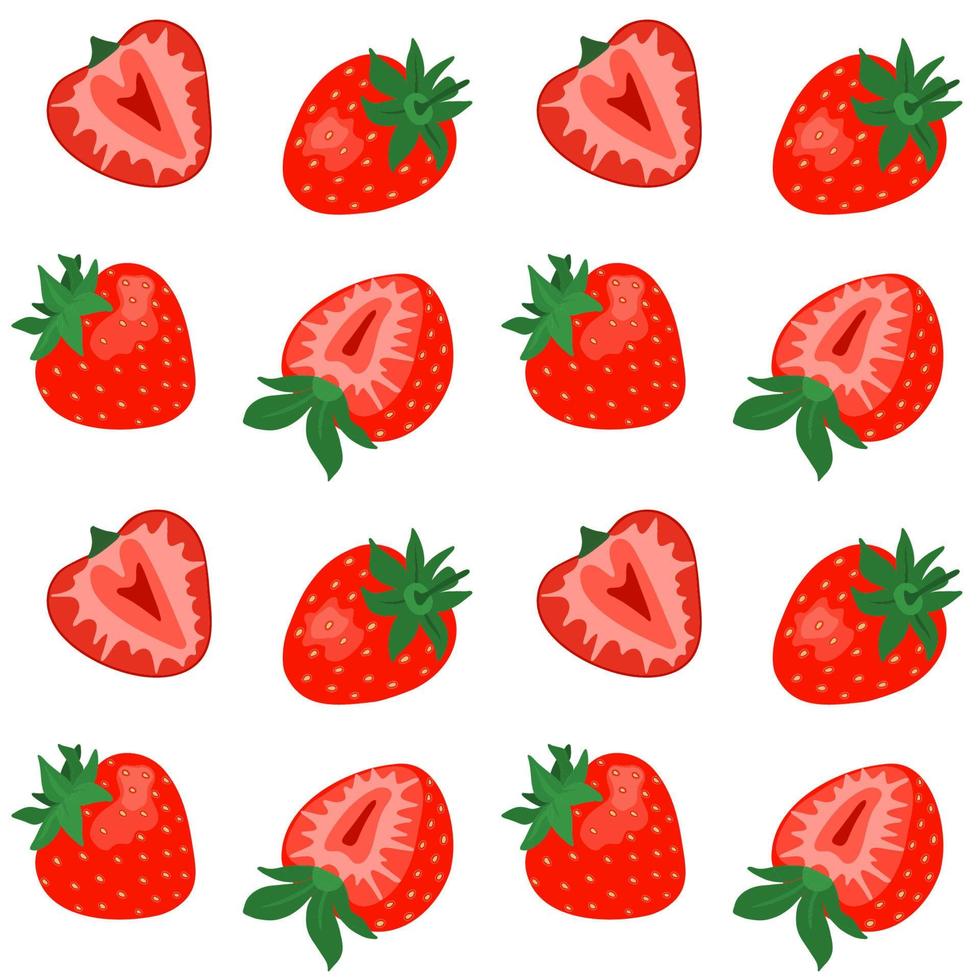 Seamless pattern with cute strawberries on white background. vector