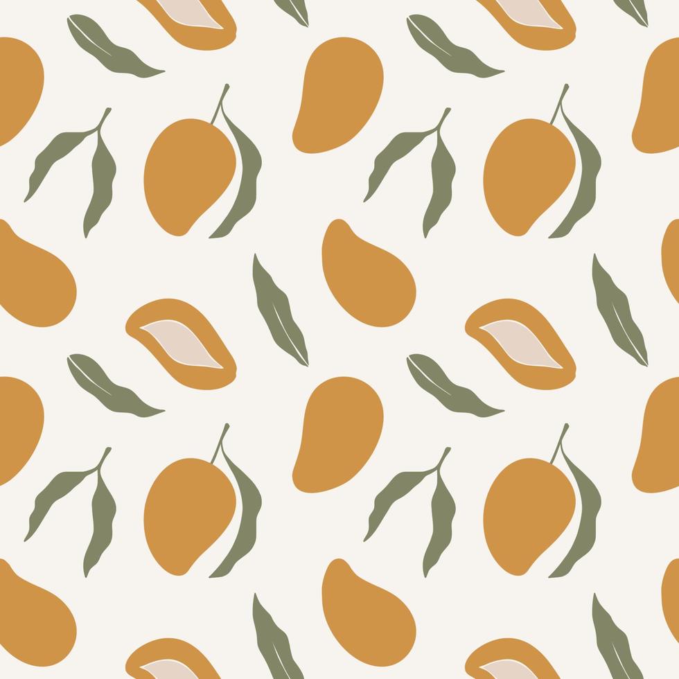 Trendy seamless pattern with mango. Abstract overlapping backdrop with hand drawn fruits. vector