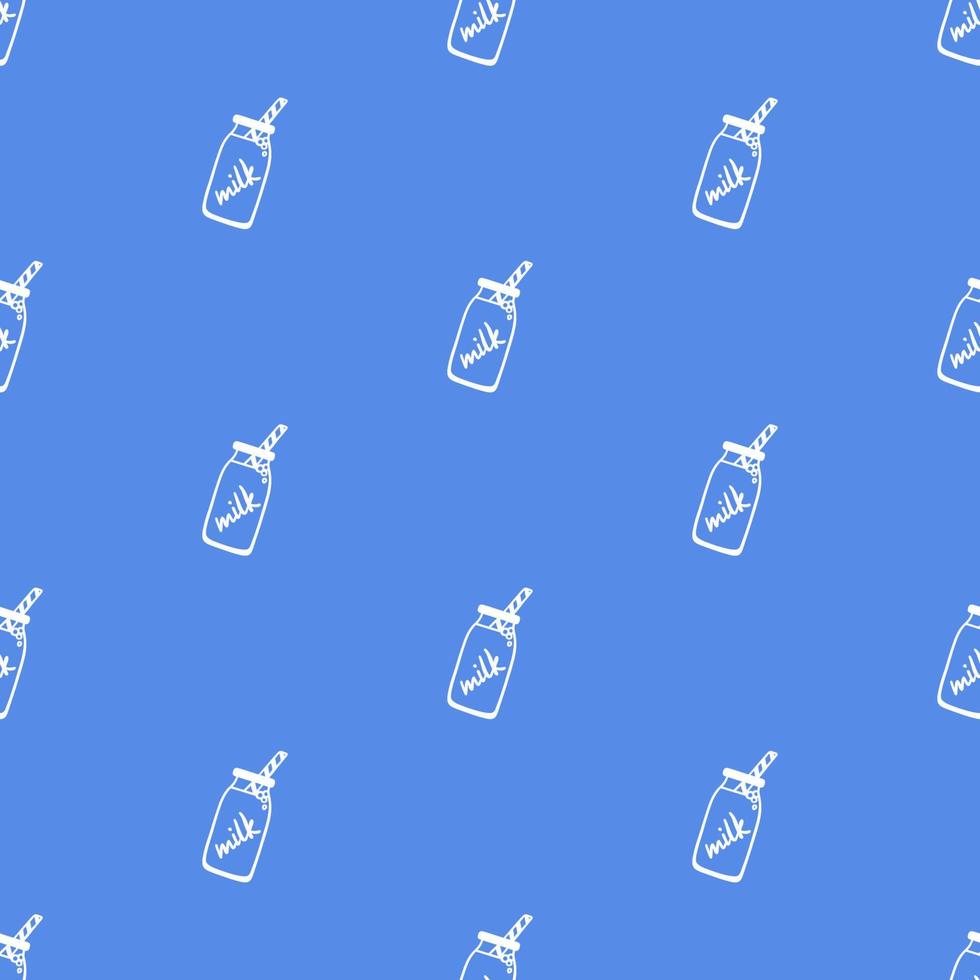 Seamless pattern with hand drawn milk bottle. vector