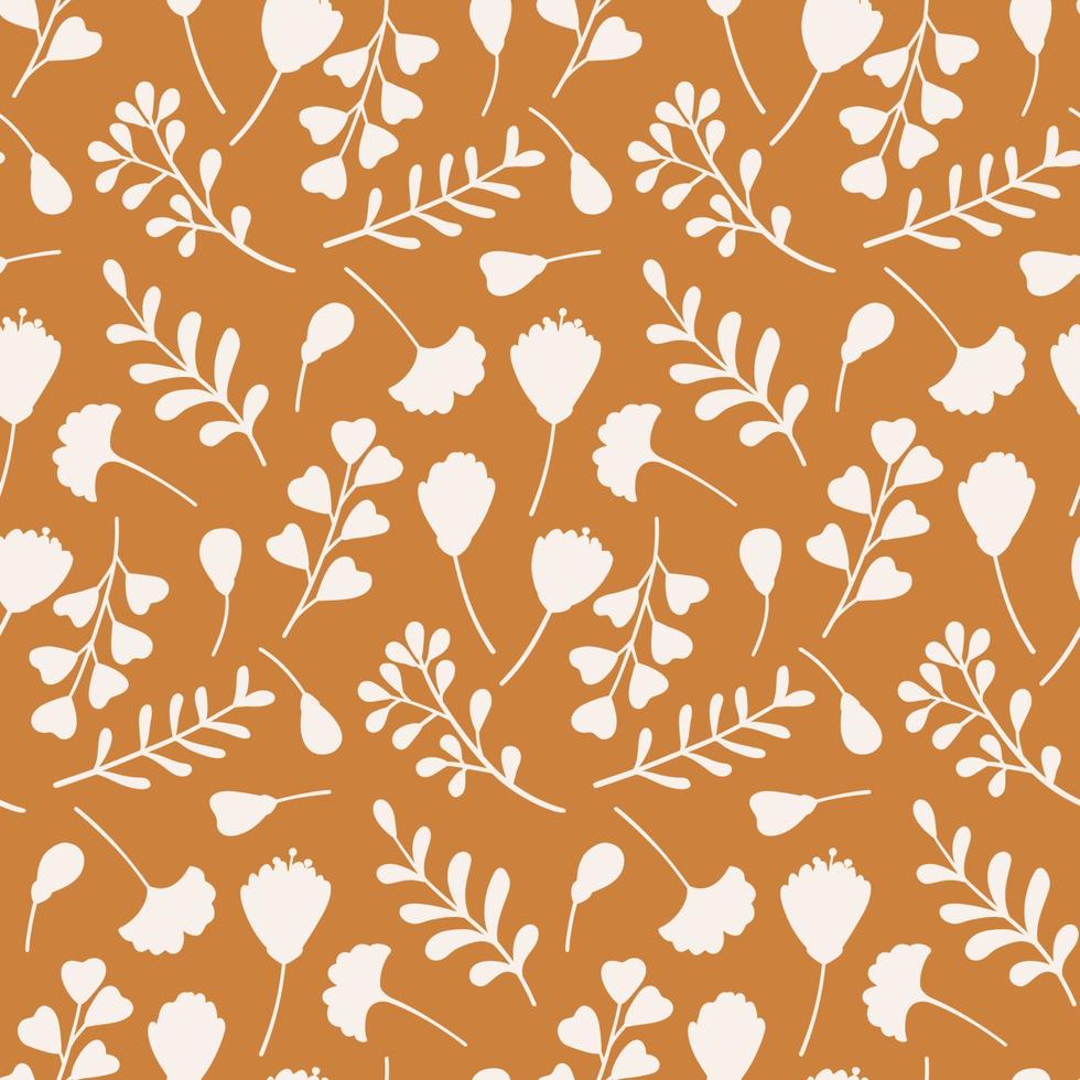 Autumn seamless pattern with hand drawn branches, leaves and flowers. vector