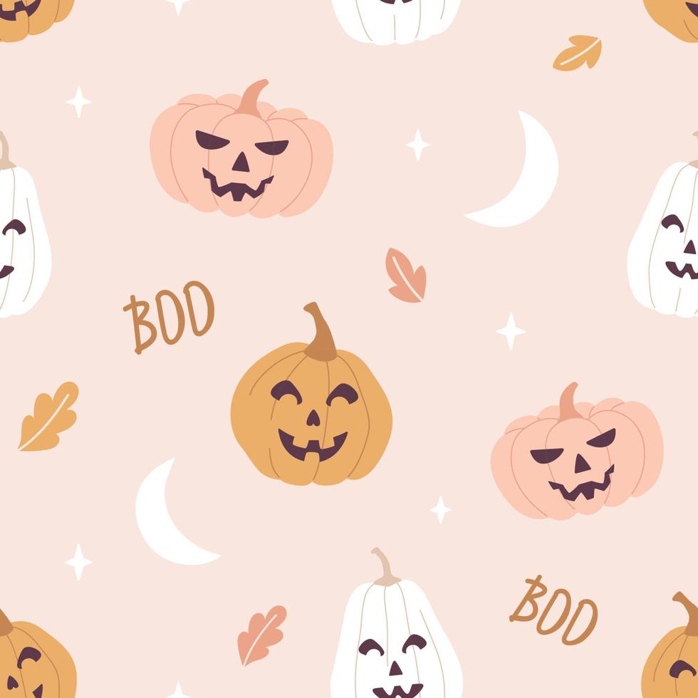 patrones sin fisuras de halloween con calabazas en colores pastel. vector