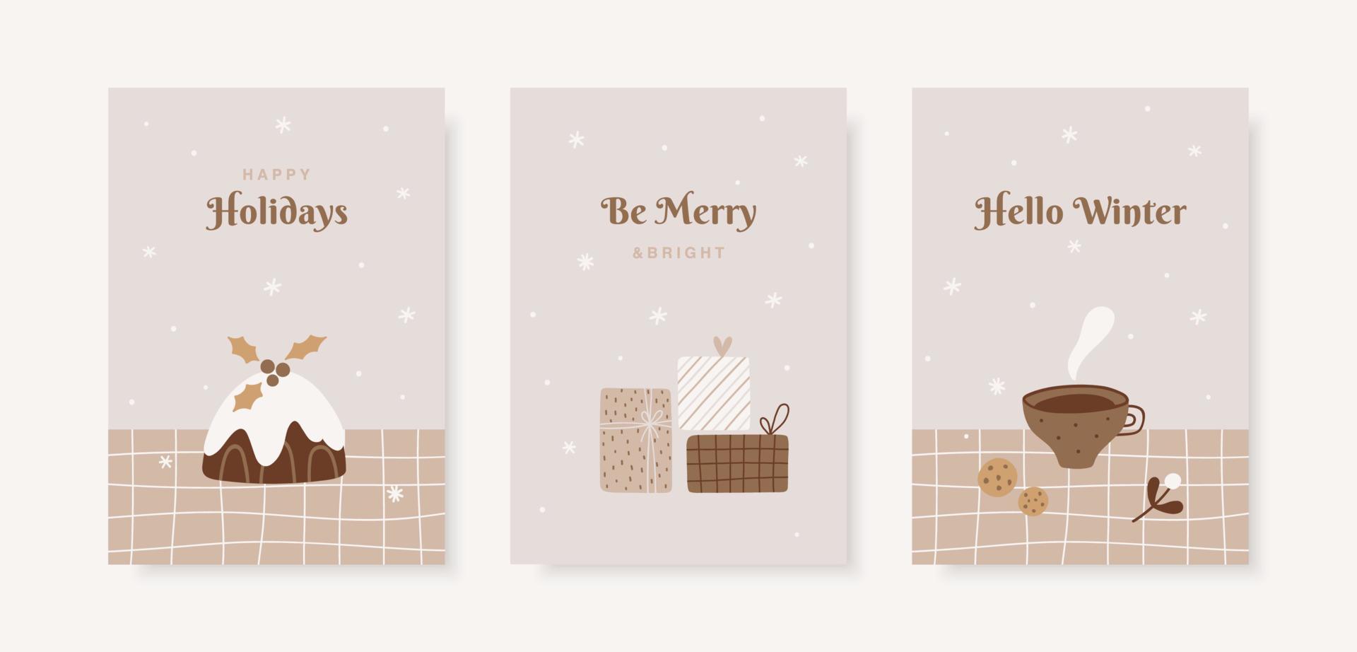 Christmas Greeting Cards in Scandinavian style. vector