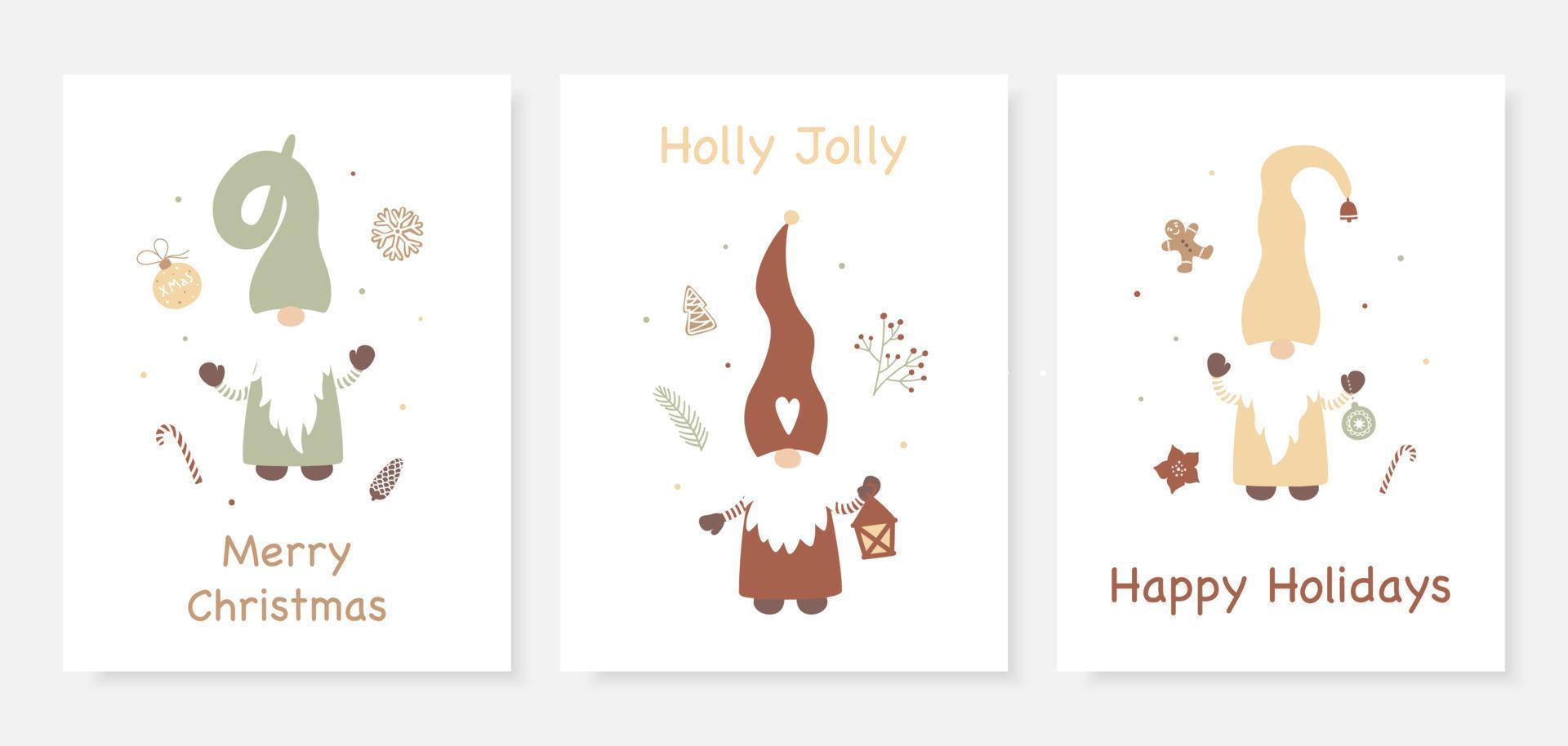 Season greetings. Christmas card set with cute little Gnomes. vector