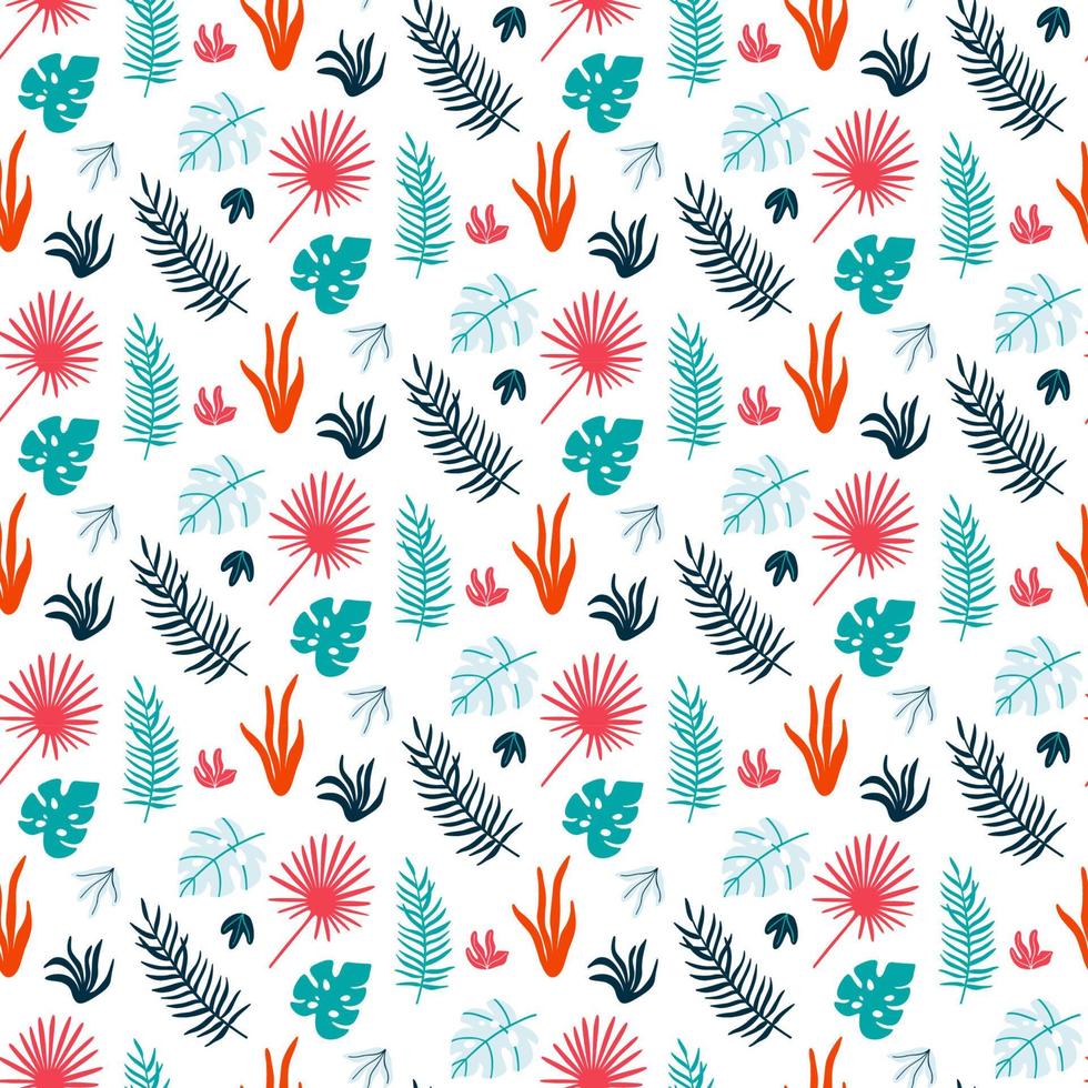 colorido estampado de verano con hojas tropicales. patrón vectorial sin costuras para tela, envoltura, textil, papel tapiz, etc. vector