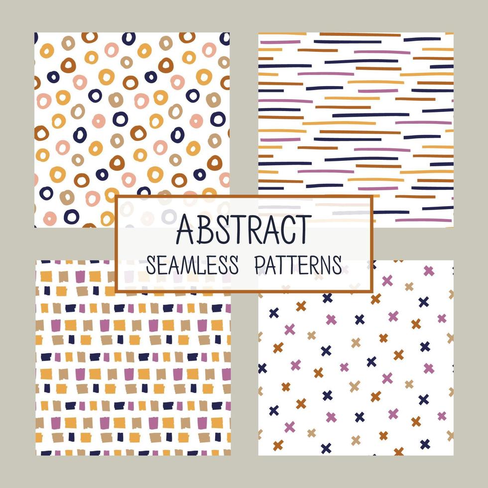 Abstract collage seamless patterns set. Vector background. Colorful hand drawn template. Good for fabric design.
