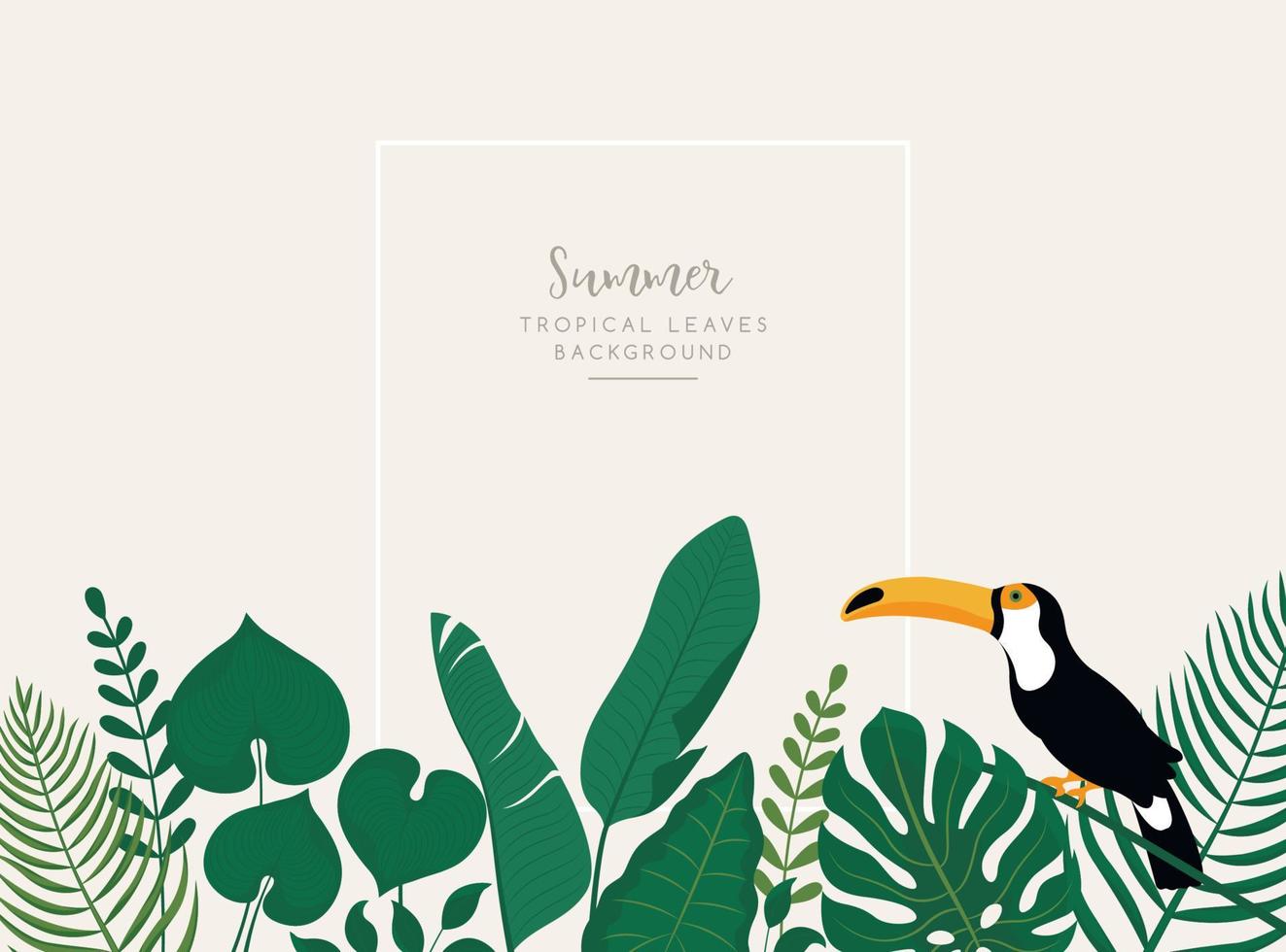 Trendy banner with tropical leaves,Toucan bird and space for text. vector