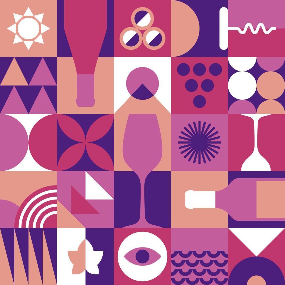 Wine seamless pattern in geometric. Repetitive vector background