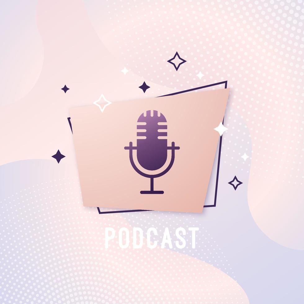 Podcast emblem in retro memphis style. vector