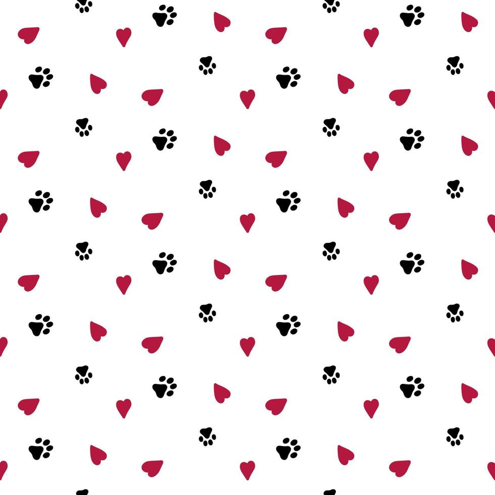 Seamless background with hearts and dog footprint vector