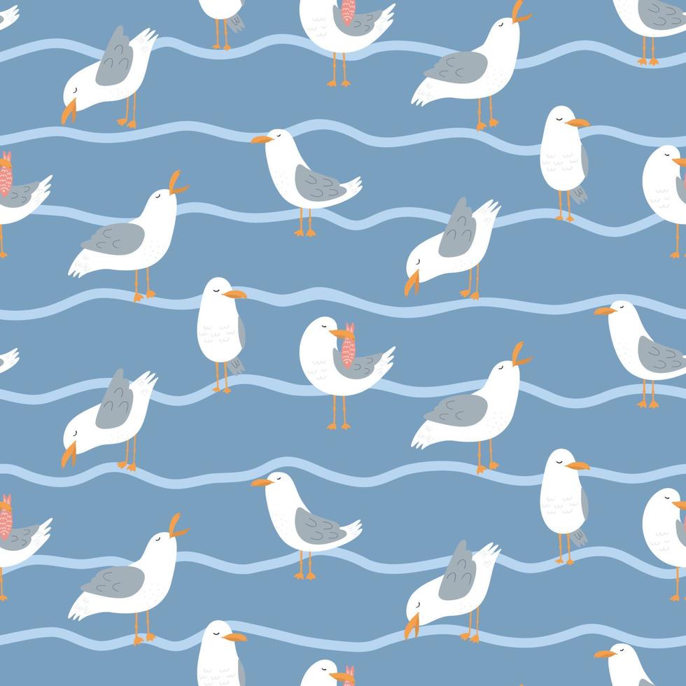 Seagull seamless pattern. vector