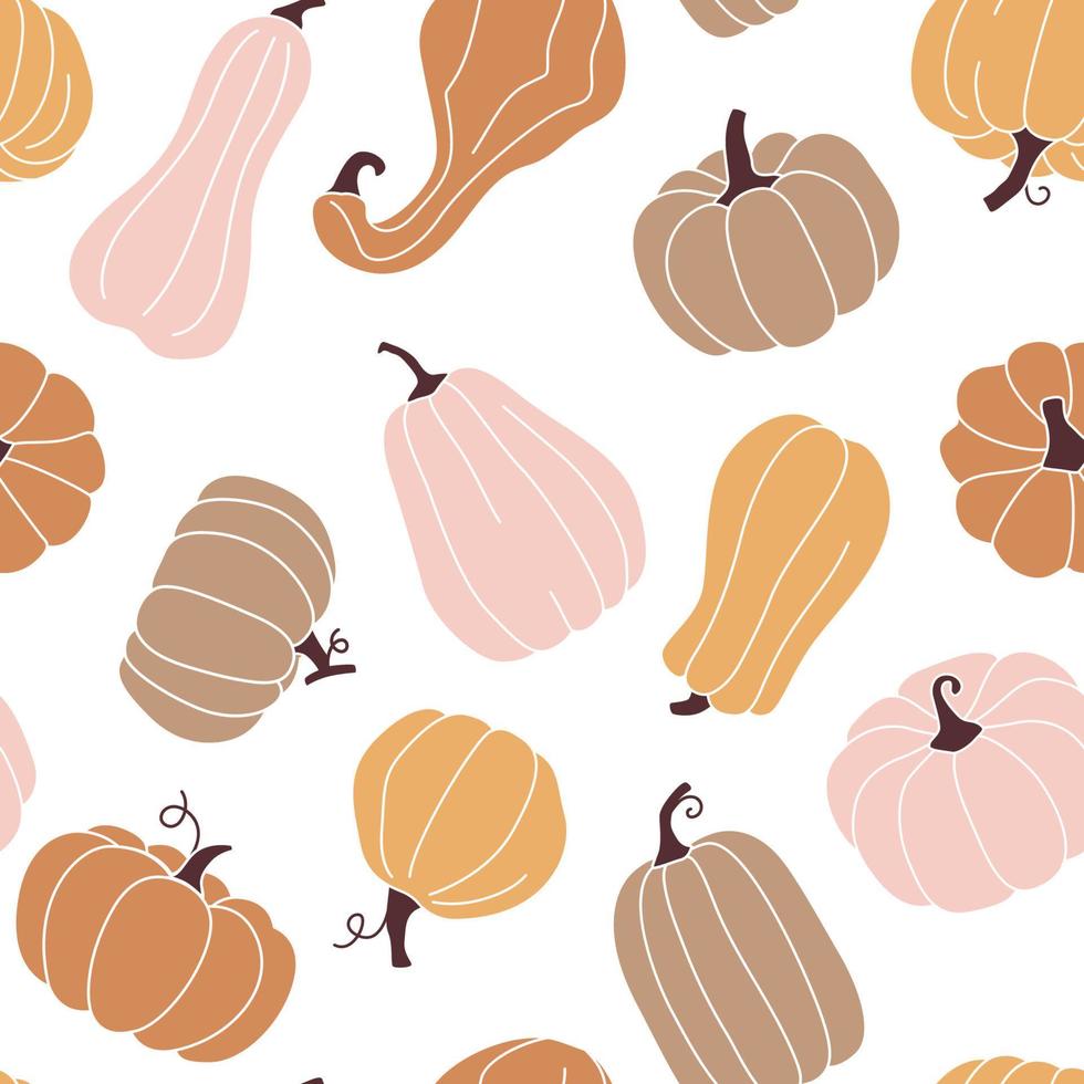 Cute autumn seamless pattern with pumpkins in pastel colors. vector