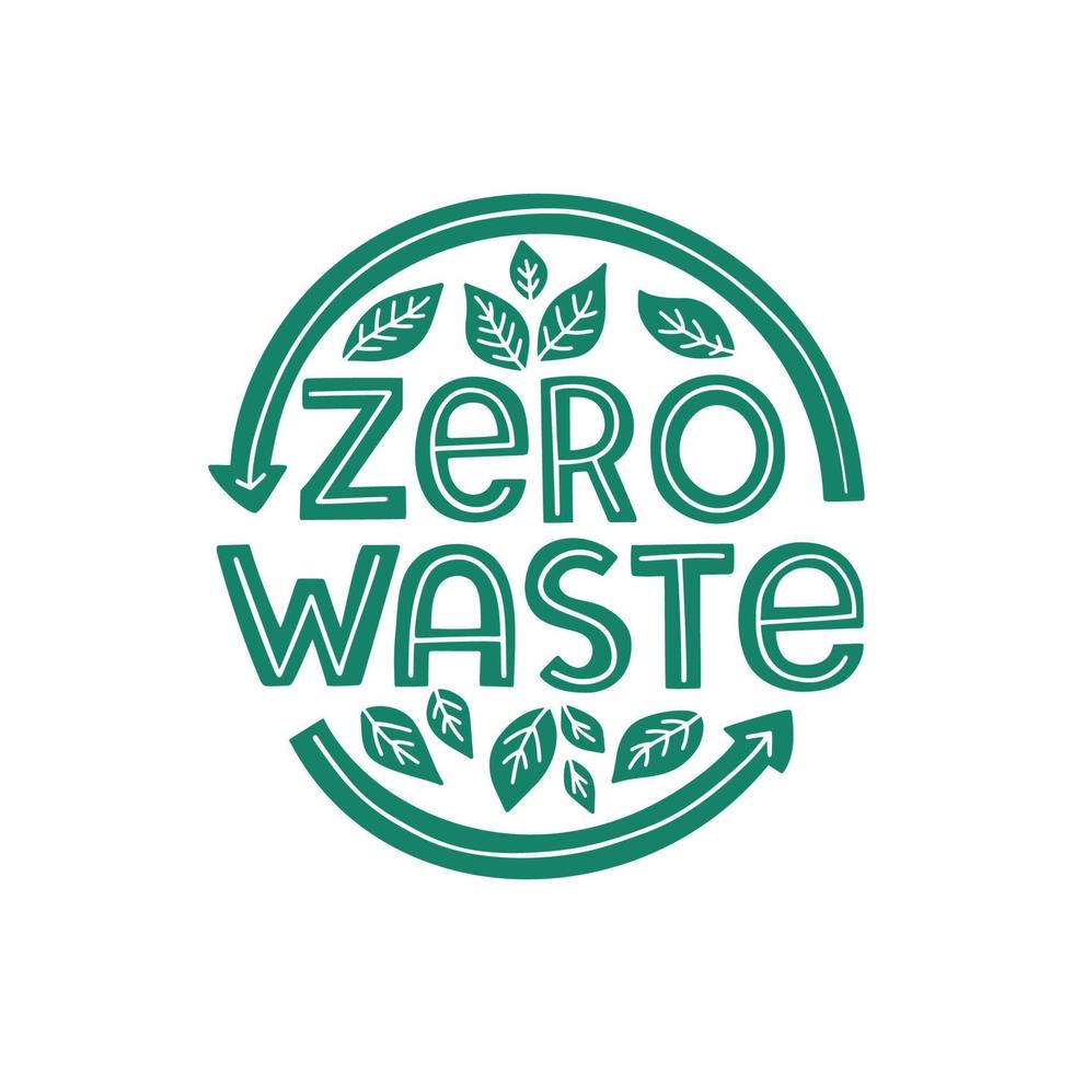 Zero waste lettering composition with leaves isolated on white background. vector