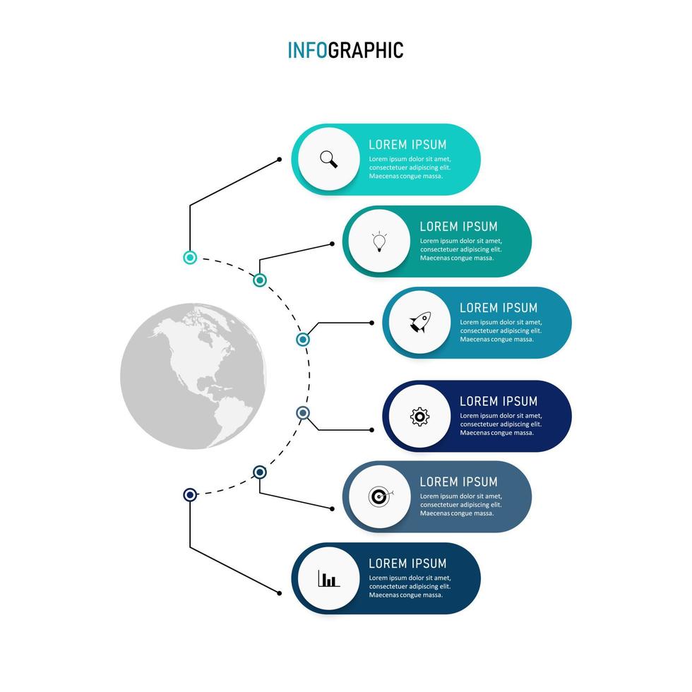 Vector Infographic label design template with icons and 6 options or steps. Can be used for process diagram, presentations, workflow layout, banner, flow chart, info graph.