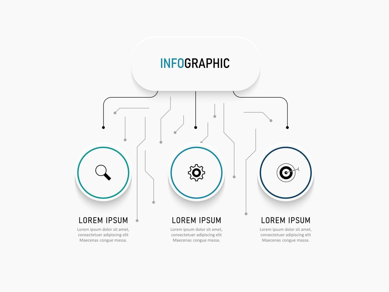 plantilla de diseño de etiquetas infográficas vectoriales con iconos y 3 opciones o pasos. se puede utilizar para diagramas de proceso, presentaciones, diseño de flujo de trabajo, banner, diagrama de flujo, gráfico de información. vector