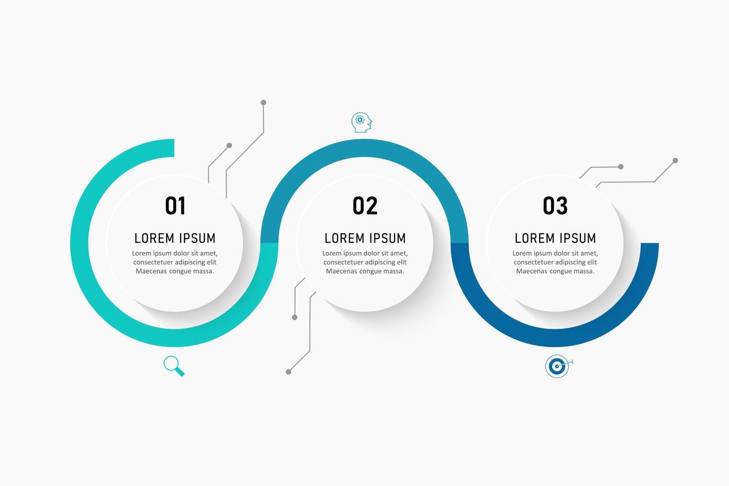 plantilla de diseño de etiquetas infográficas vectoriales con iconos y 3 opciones o pasos. se puede utilizar para diagramas de proceso, presentaciones, diseño de flujo de trabajo, banner, diagrama de flujo, gráfico de información. vector