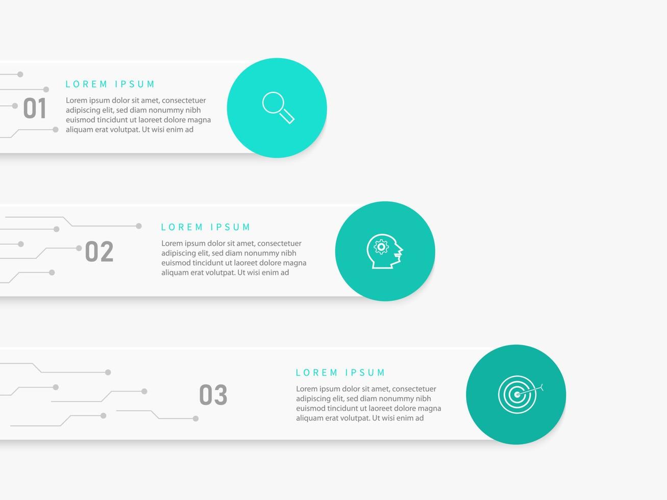 plantilla de diseño de etiquetas infográficas vectoriales con iconos y 3 opciones o pasos. se puede utilizar para diagramas de proceso, presentaciones, diseño de flujo de trabajo, banner, diagrama de flujo, gráfico de información. vector