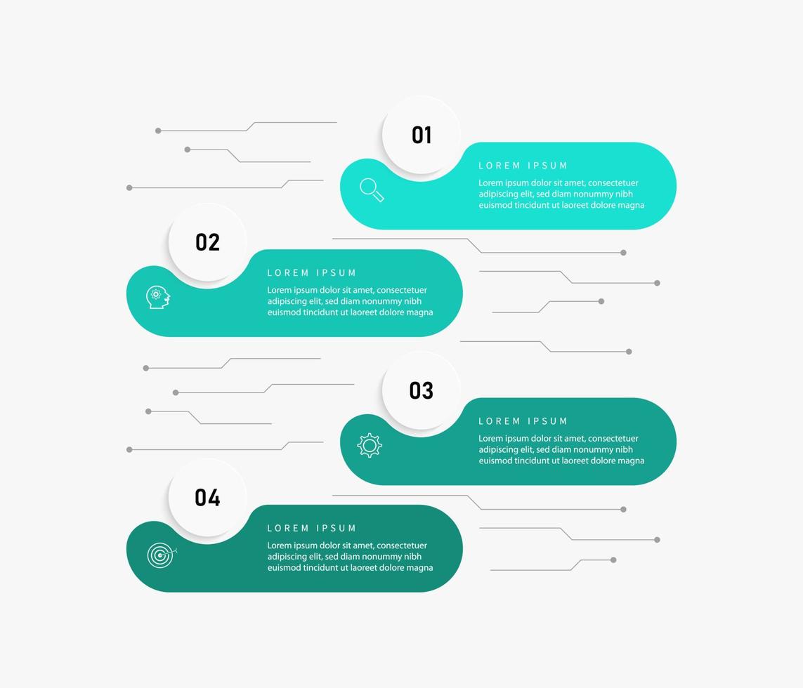 plantilla de diseño de etiquetas infográficas vectoriales con iconos y 4 opciones o pasos. se puede utilizar para diagramas de proceso, presentaciones, diseño de flujo de trabajo, banner, diagrama de flujo, gráfico de información. vector