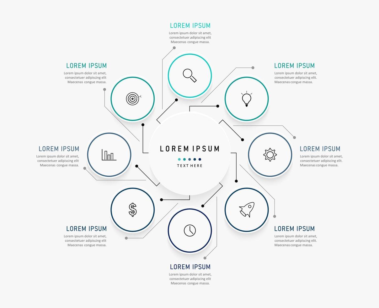 Vector Infographic label design template with icons and 8 options or steps. Can be used for process diagram, presentations, workflow layout, banner, flow chart, info graph.