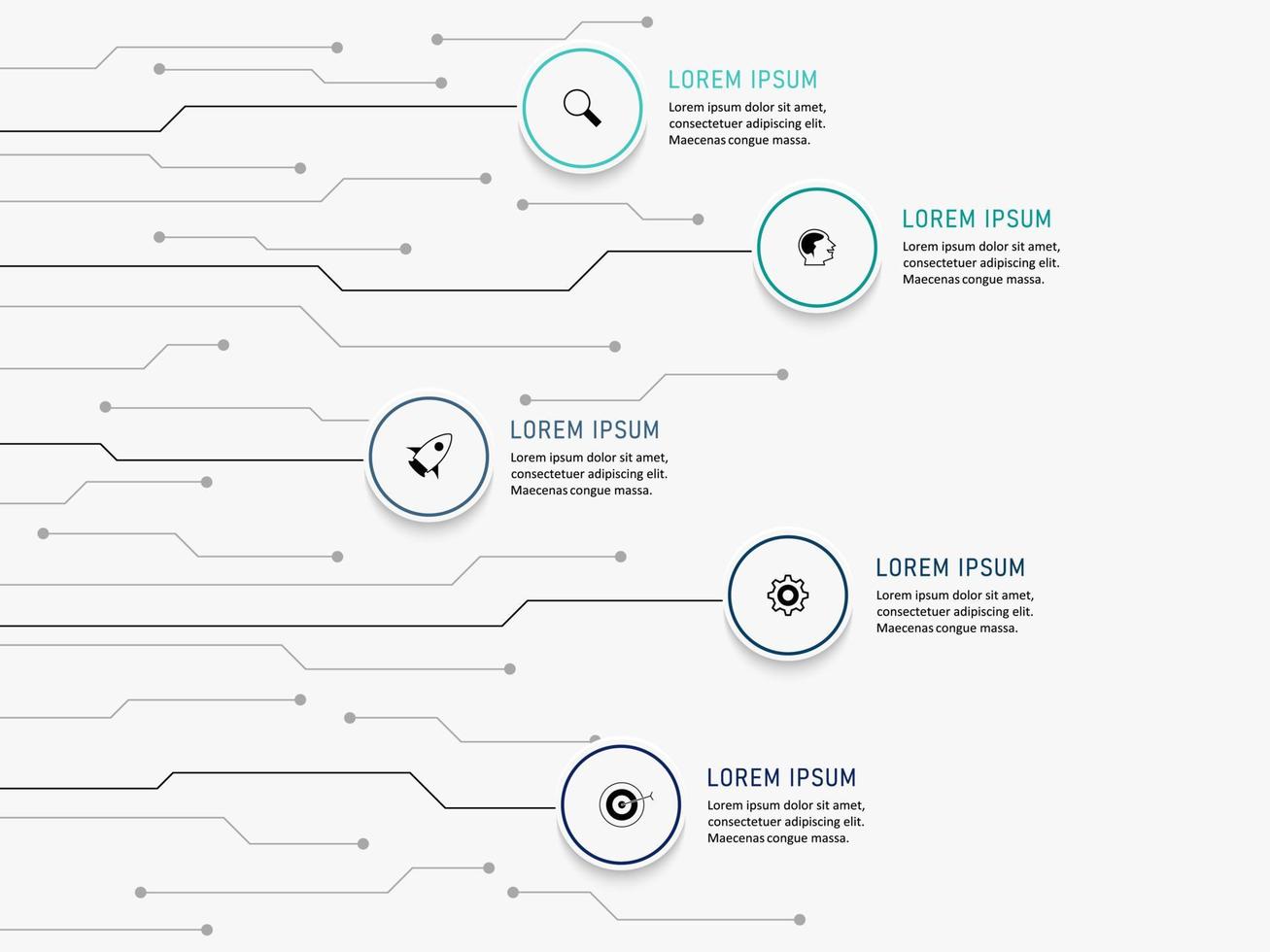 plantilla de diseño de etiquetas infográficas vectoriales con iconos y 5 opciones o pasos. se puede utilizar para diagramas de proceso, presentaciones, diseño de flujo de trabajo, banner, diagrama de flujo, gráfico de información. vector