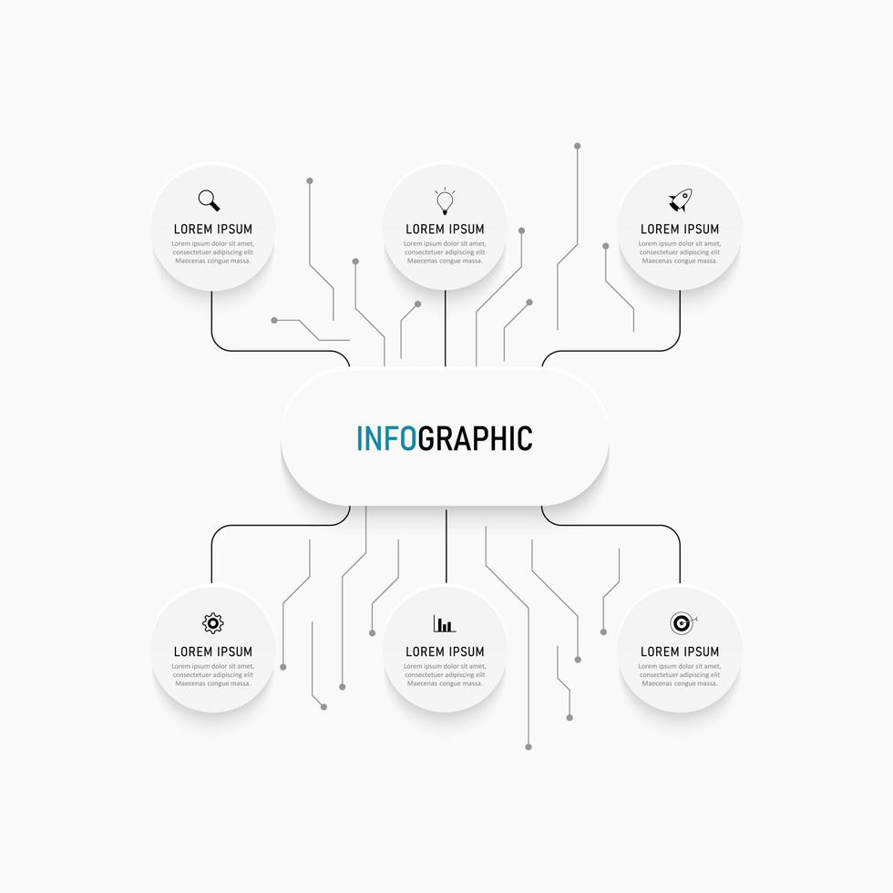 Vector Infographic label design template with icons and 6 options or steps. Can be used for process diagram, presentations, workflow layout, banner, flow chart, info graph.