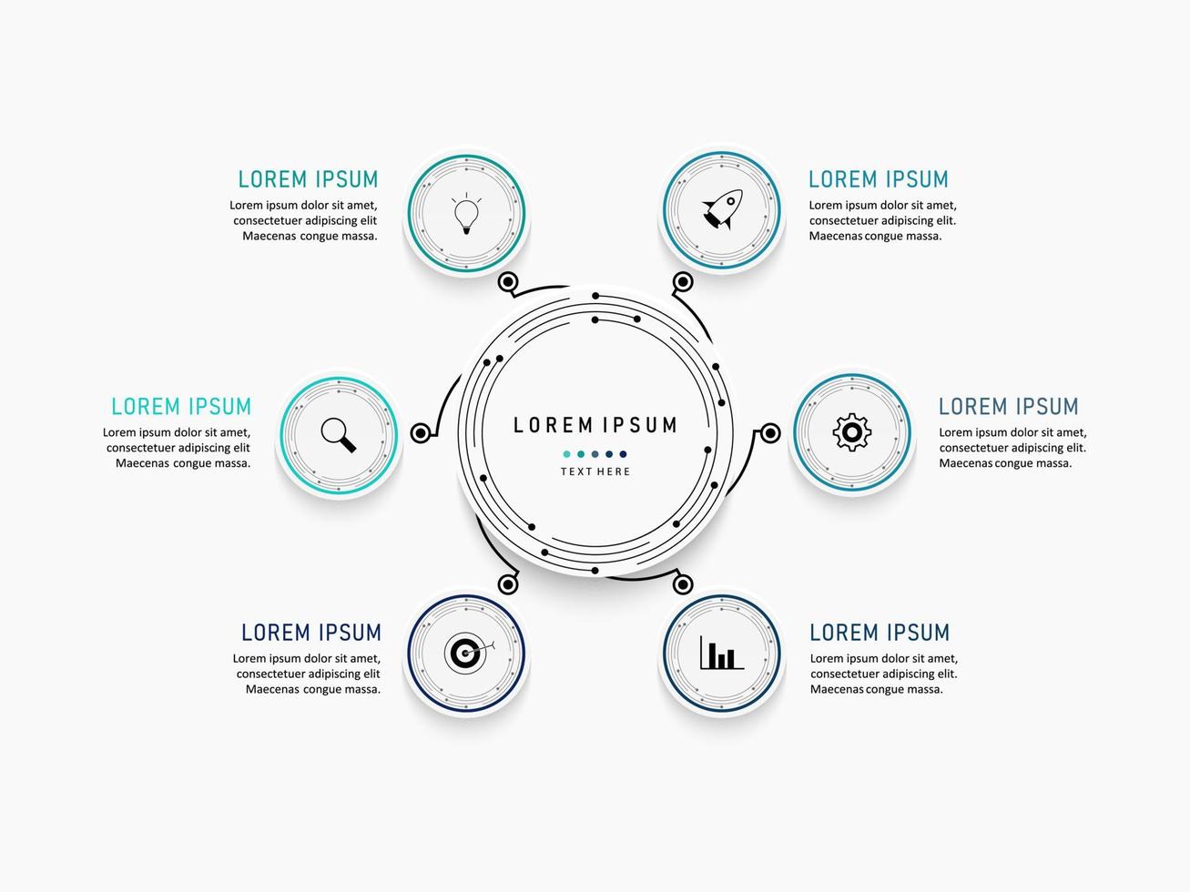 plantilla de diseño de etiquetas infográficas vectoriales con iconos y 6 opciones o pasos. se puede utilizar para diagramas de proceso, presentaciones, diseño de flujo de trabajo, banner, diagrama de flujo, gráfico de información. vector