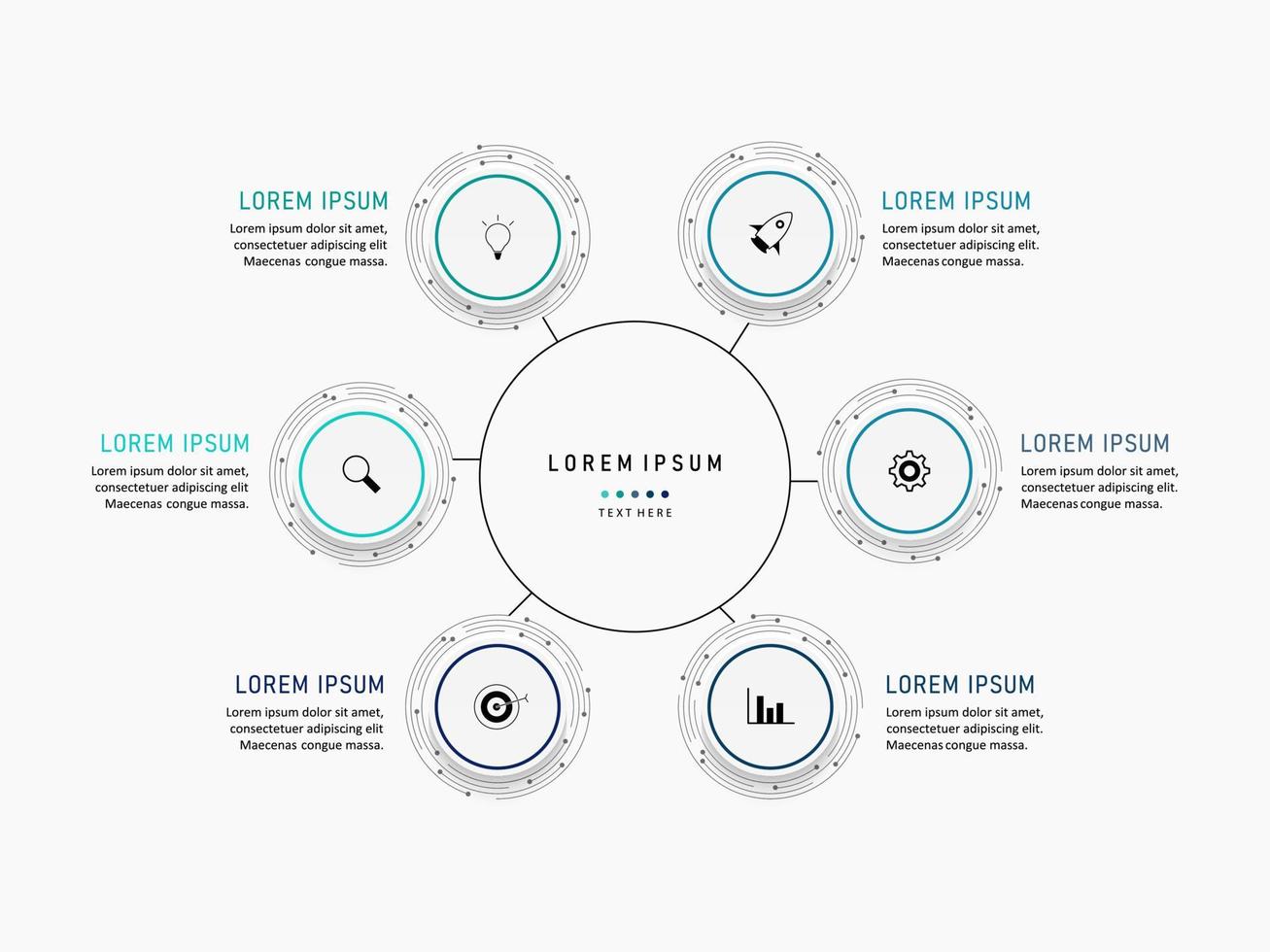 plantilla de diseño de etiquetas infográficas vectoriales con iconos y 6 opciones o pasos. se puede utilizar para diagramas de proceso, presentaciones, diseño de flujo de trabajo, banner, diagrama de flujo, gráfico de información. vector