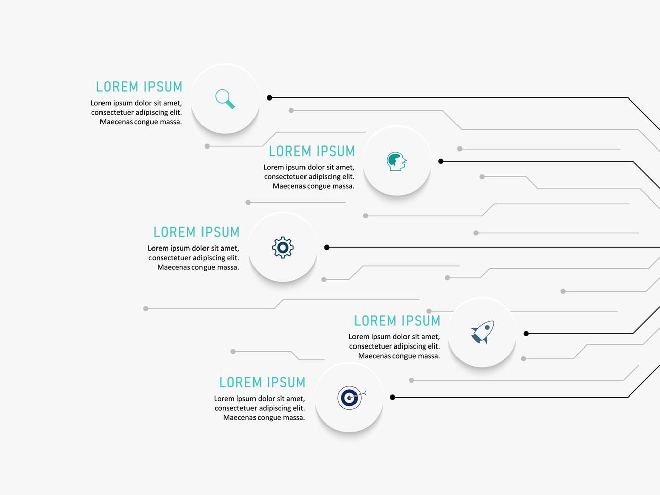 plantilla de diseño de etiquetas infográficas vectoriales con iconos y 5 opciones o pasos. se puede utilizar para diagramas de proceso, presentaciones, diseño de flujo de trabajo, banner, diagrama de flujo, gráfico de información. vector