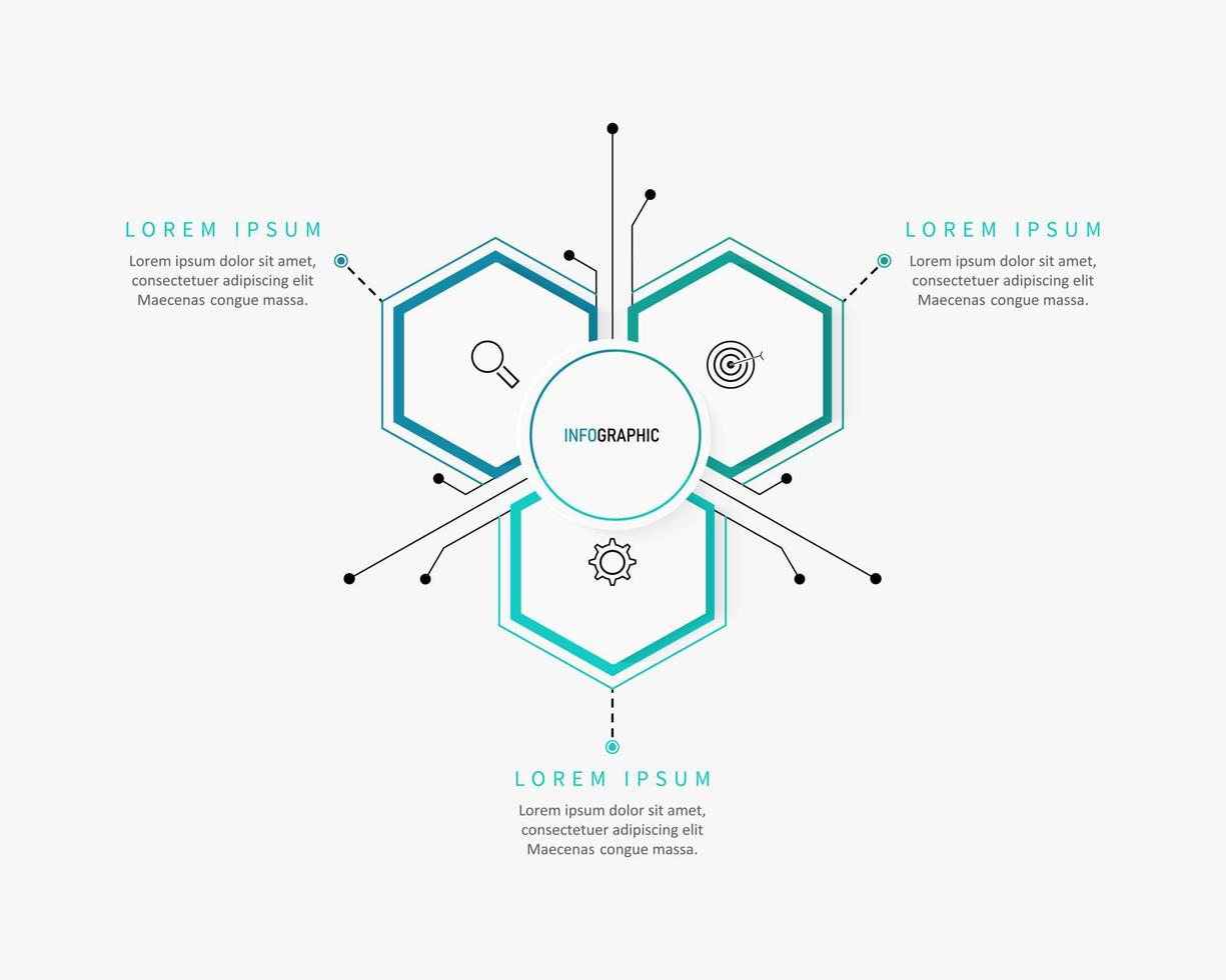 plantilla de diseño de etiquetas infográficas vectoriales con iconos y 3 opciones o pasos. se puede utilizar para diagramas de proceso, presentaciones, diseño de flujo de trabajo, banner, diagrama de flujo, gráfico de información. vector