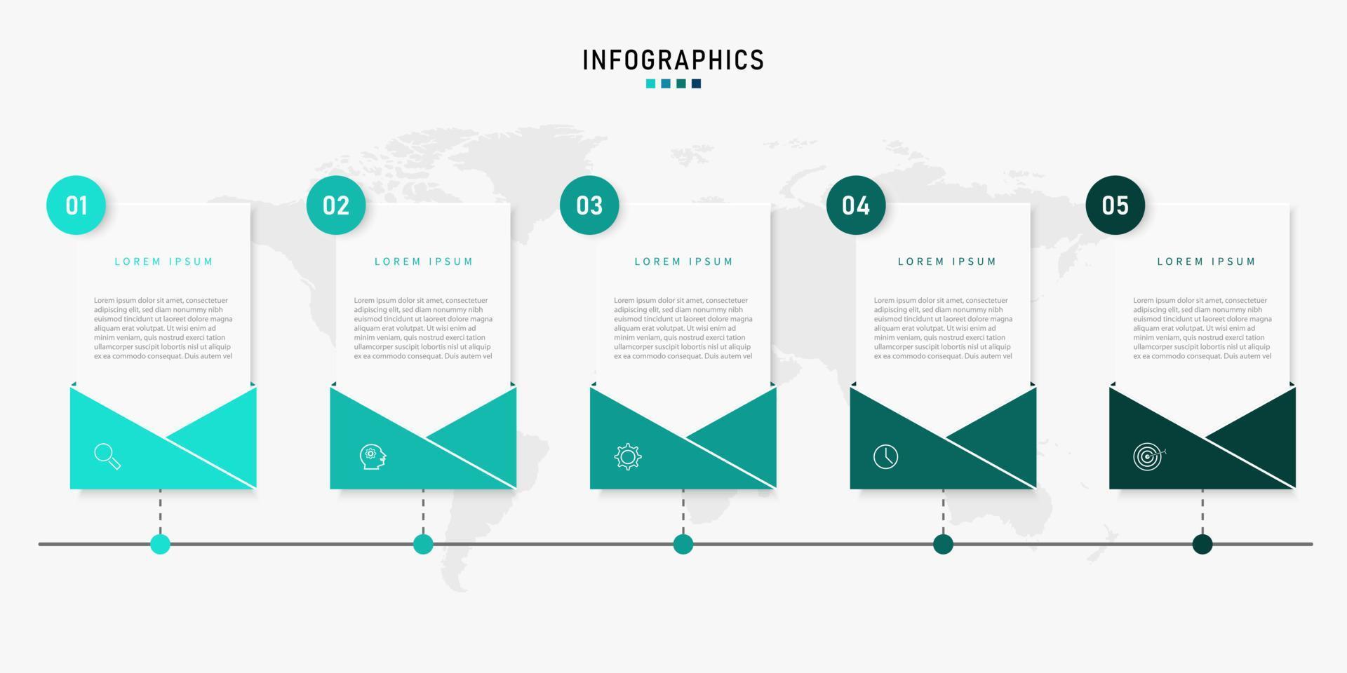 plantilla de diseño de etiquetas infográficas vectoriales con iconos y 5 opciones o pasos. se puede utilizar para diagramas de proceso, presentaciones, diseño de flujo de trabajo, banner, diagrama de flujo, gráfico de información. vector