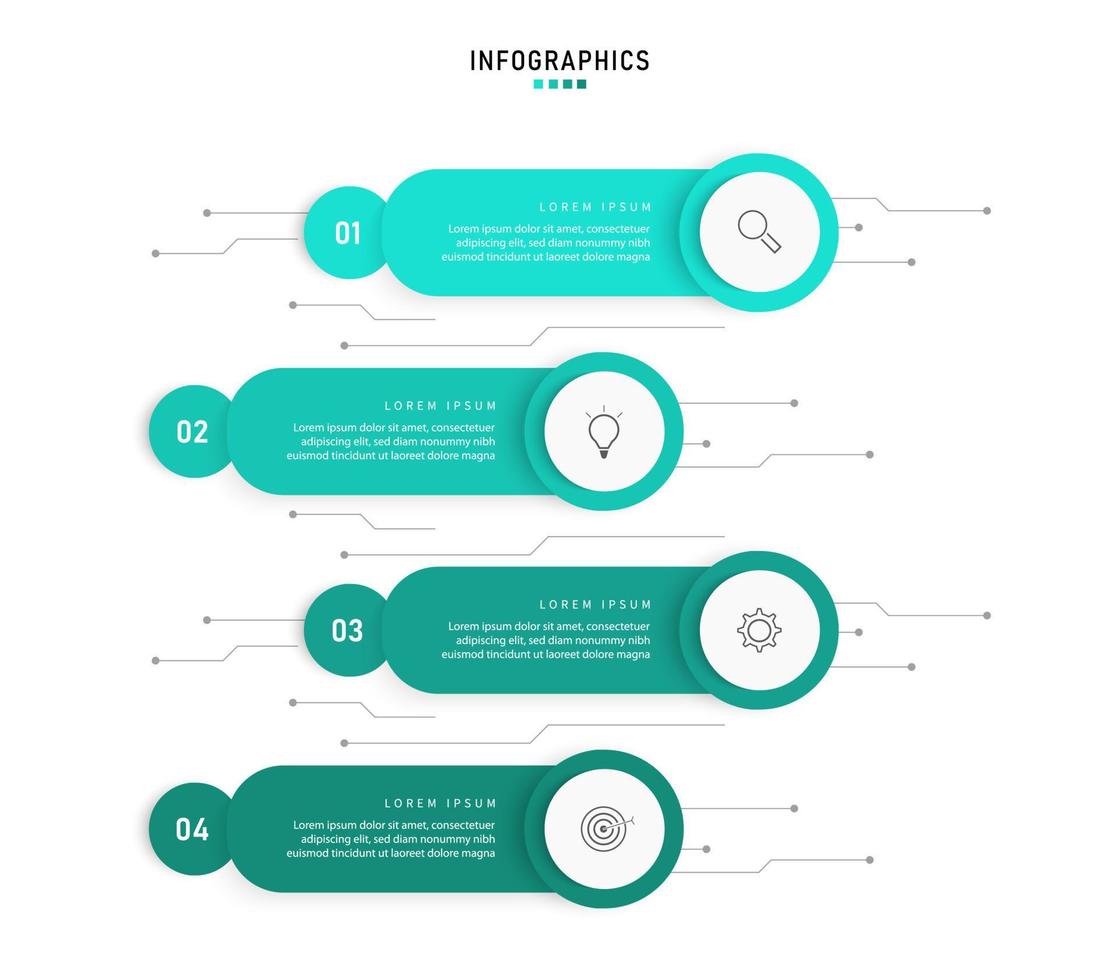 plantilla de diseño de etiquetas infográficas vectoriales con iconos y 4 opciones o pasos. se puede utilizar para diagramas de proceso, presentaciones, diseño de flujo de trabajo, banner, diagrama de flujo, gráfico de información. vector