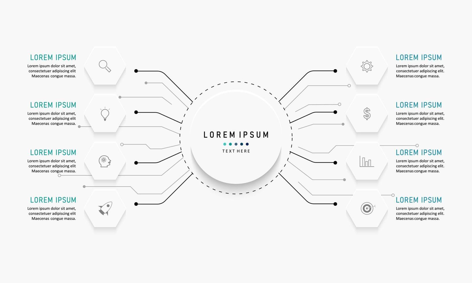 plantilla de diseño de etiquetas infográficas vectoriales con iconos y 8 opciones o pasos. se puede utilizar para diagramas de proceso, presentaciones, diseño de flujo de trabajo, banner, diagrama de flujo, gráfico de información. vector