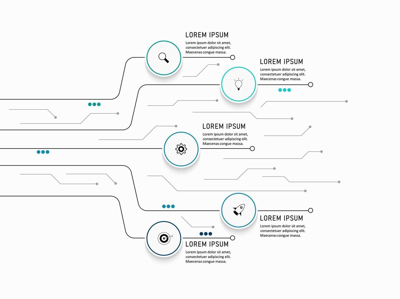 plantilla de diseño de etiquetas infográficas vectoriales con iconos y 5 opciones o pasos. se puede utilizar para diagramas de proceso, presentaciones, diseño de flujo de trabajo, banner, diagrama de flujo, gráfico de información. vector