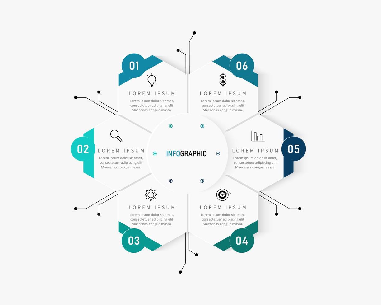 Vector Infographic label design template with icons and 6 options or steps. Can be used for process diagram, presentations, workflow layout, banner, flow chart, info graph.