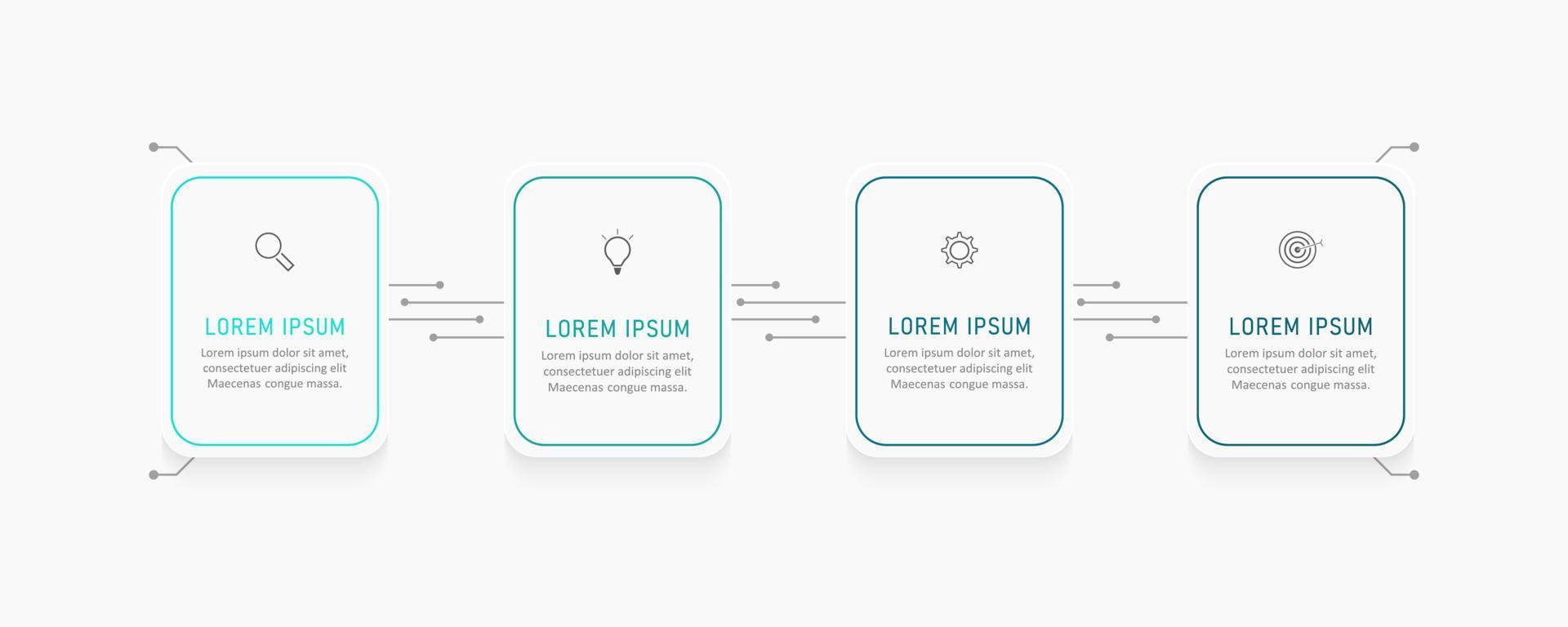 plantilla de diseño de etiquetas infográficas vectoriales con iconos y 4 opciones o pasos. se puede utilizar para diagramas de proceso, presentaciones, diseño de flujo de trabajo, banner, diagrama de flujo, gráfico de información. vector