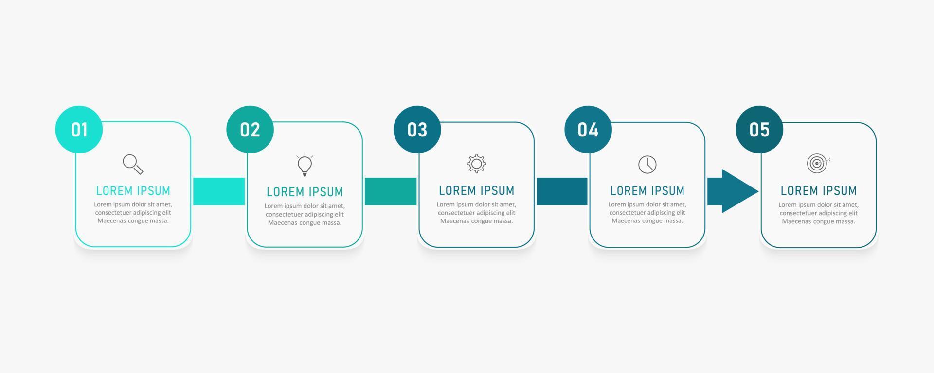 plantilla de diseño de etiquetas infográficas vectoriales con iconos y 5 opciones o pasos. se puede utilizar para diagramas de proceso, presentaciones, diseño de flujo de trabajo, banner, diagrama de flujo, gráfico de información. vector