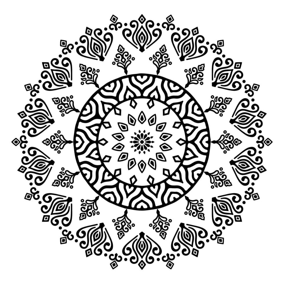 mandala negro para el diseño. diseño de patrón circular de mandala para henna, mehndi, tatuaje, decoración. ornamento decorativo en estilo étnico oriental. página del libro para colorear. vector