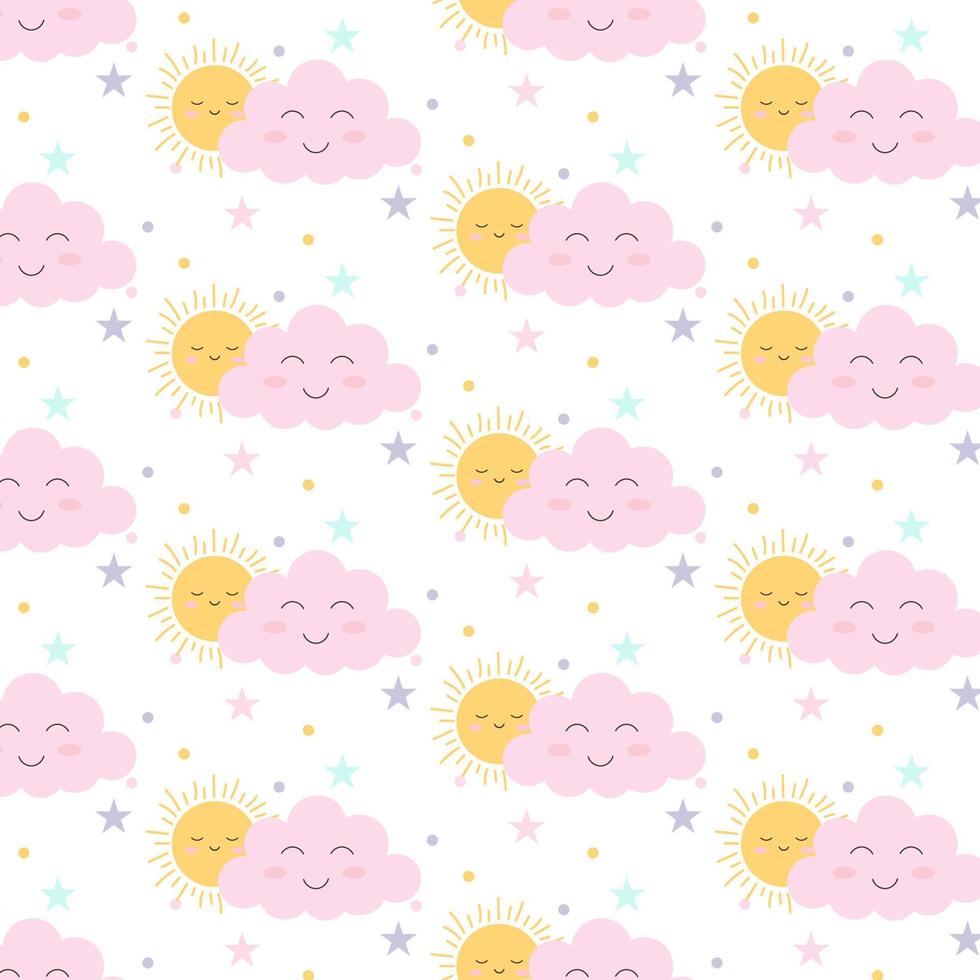 Pattern with cloud and sun. Vector illustration.