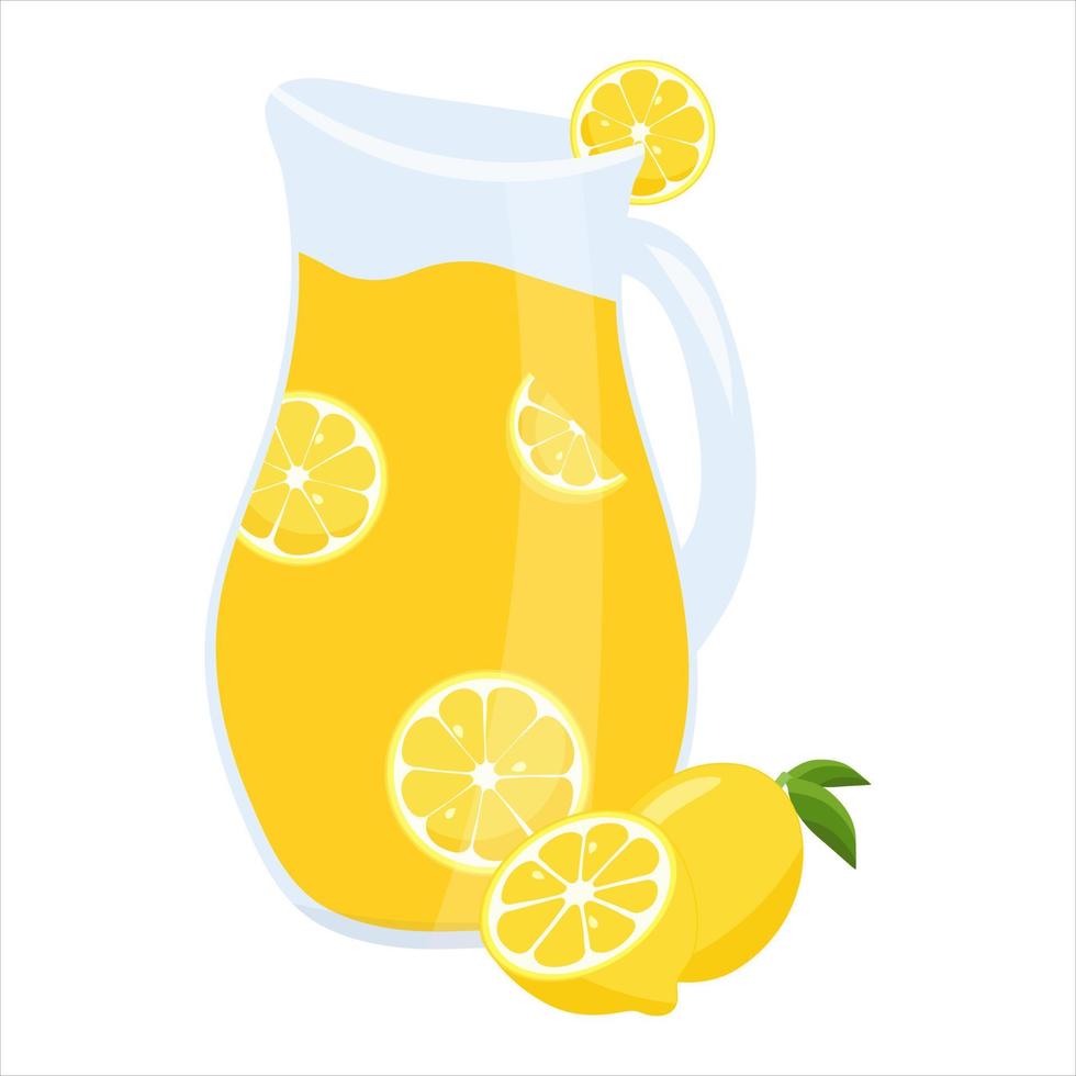 limonada. jarra de vidrio con limonada y rodajas de limón sobre un fondo blanco. ilustración vectorial vector