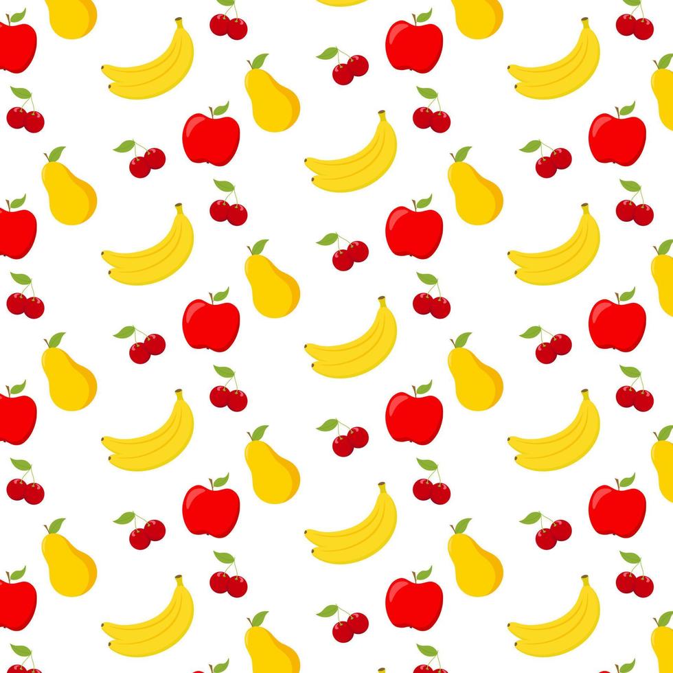 Fruit pattern apple, pear, banana, cherry. Vector illustration.