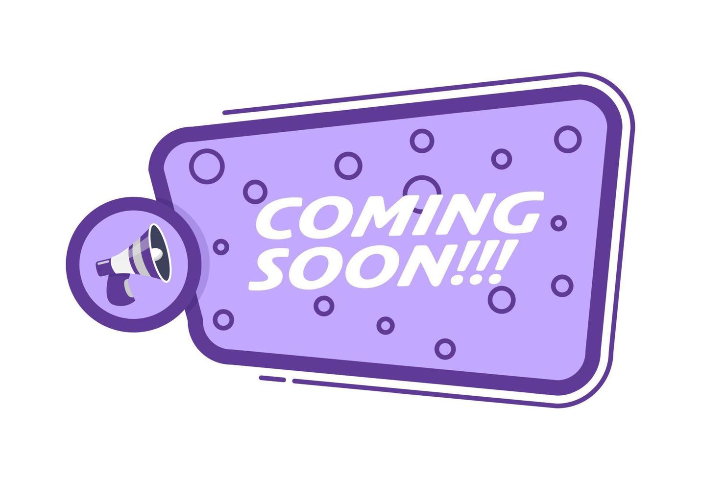 Coming soon banner with megaphone or loudspeaker. Vector illustration