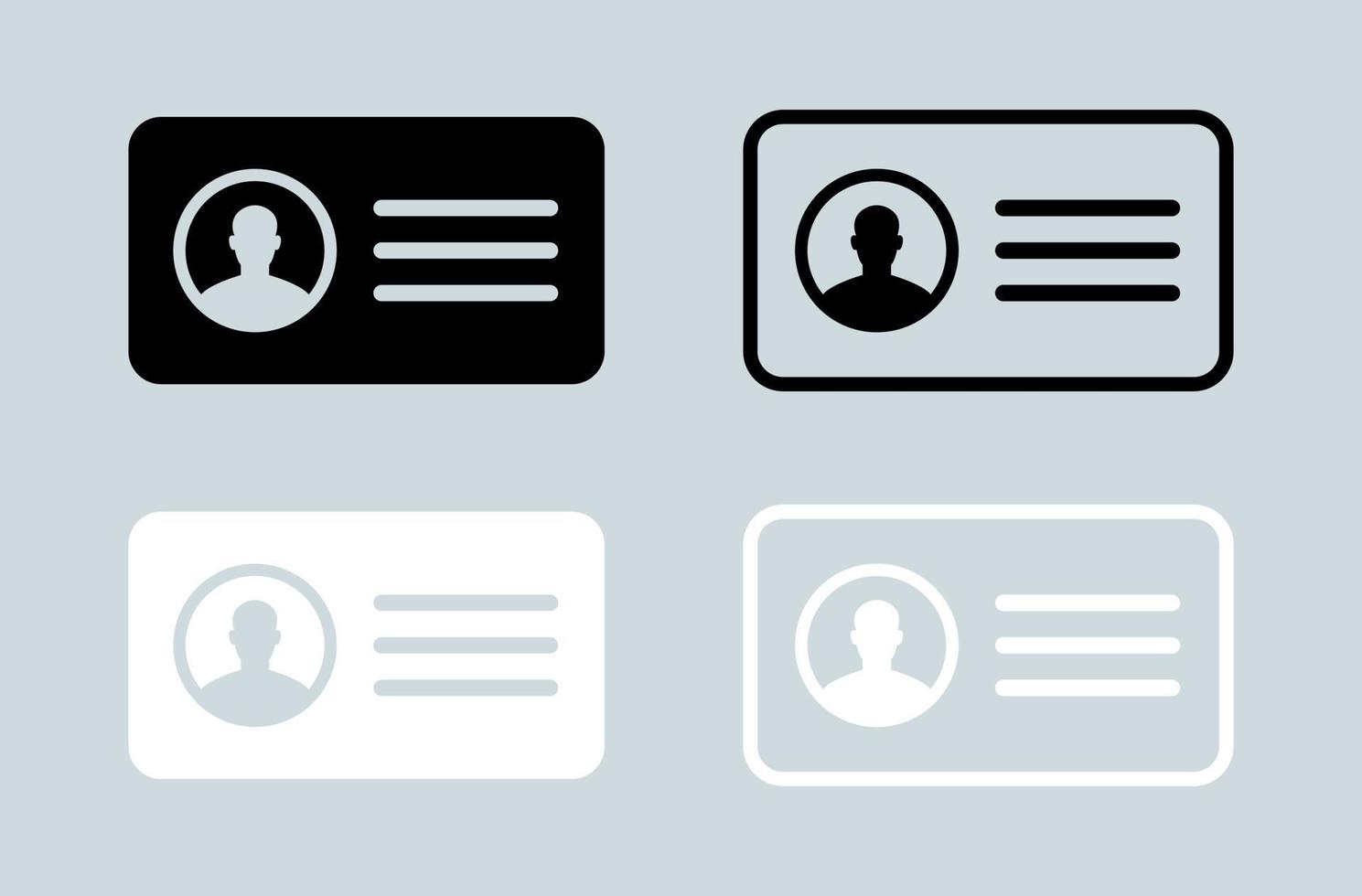 Identification card or id card icon set in black and white colors. Vector illustration.