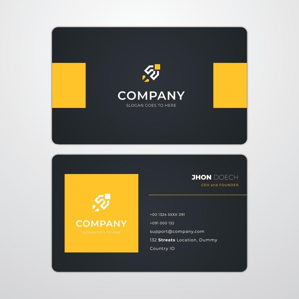 cool gradient dark blue dan yellow business card template vector