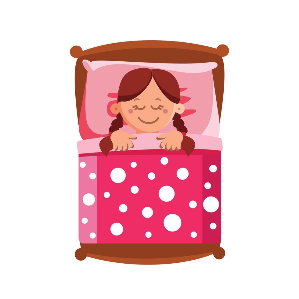 Little Girl Sleeping In Bed, Sweet Dreams Vector
