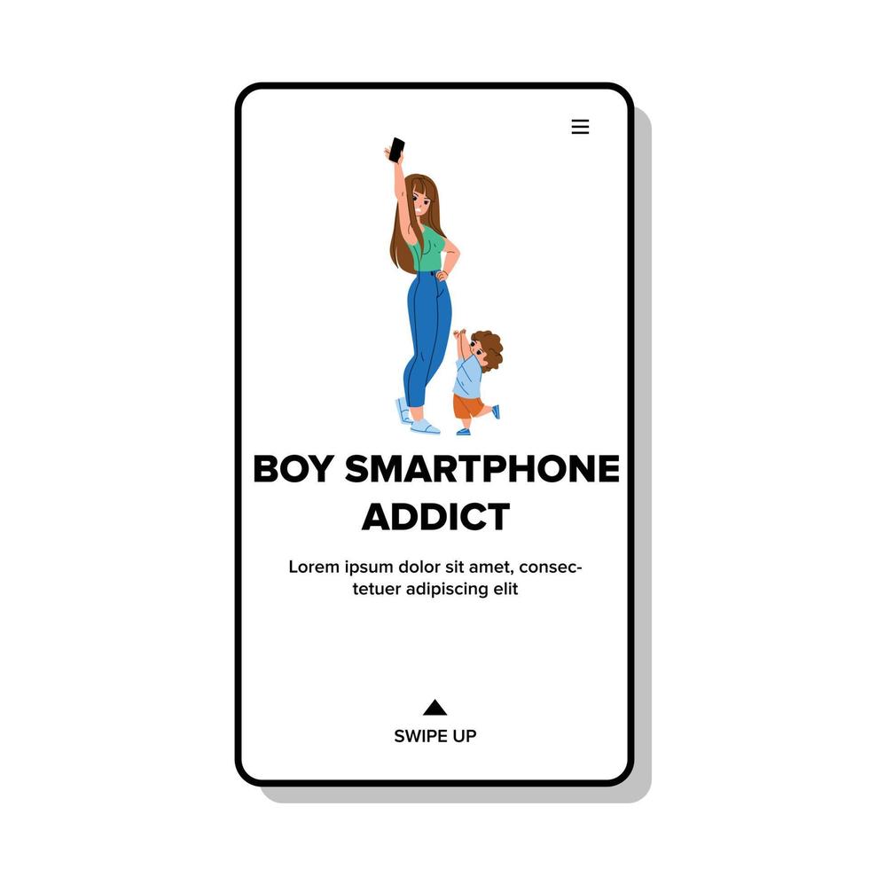 Boy Smartphone Addict Dependence Problem Vector