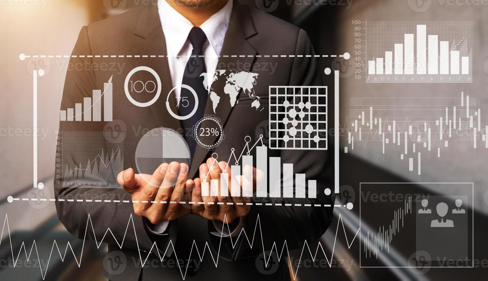 Financial report data of business operations balance sheet and income statement as Fintech concept. photo